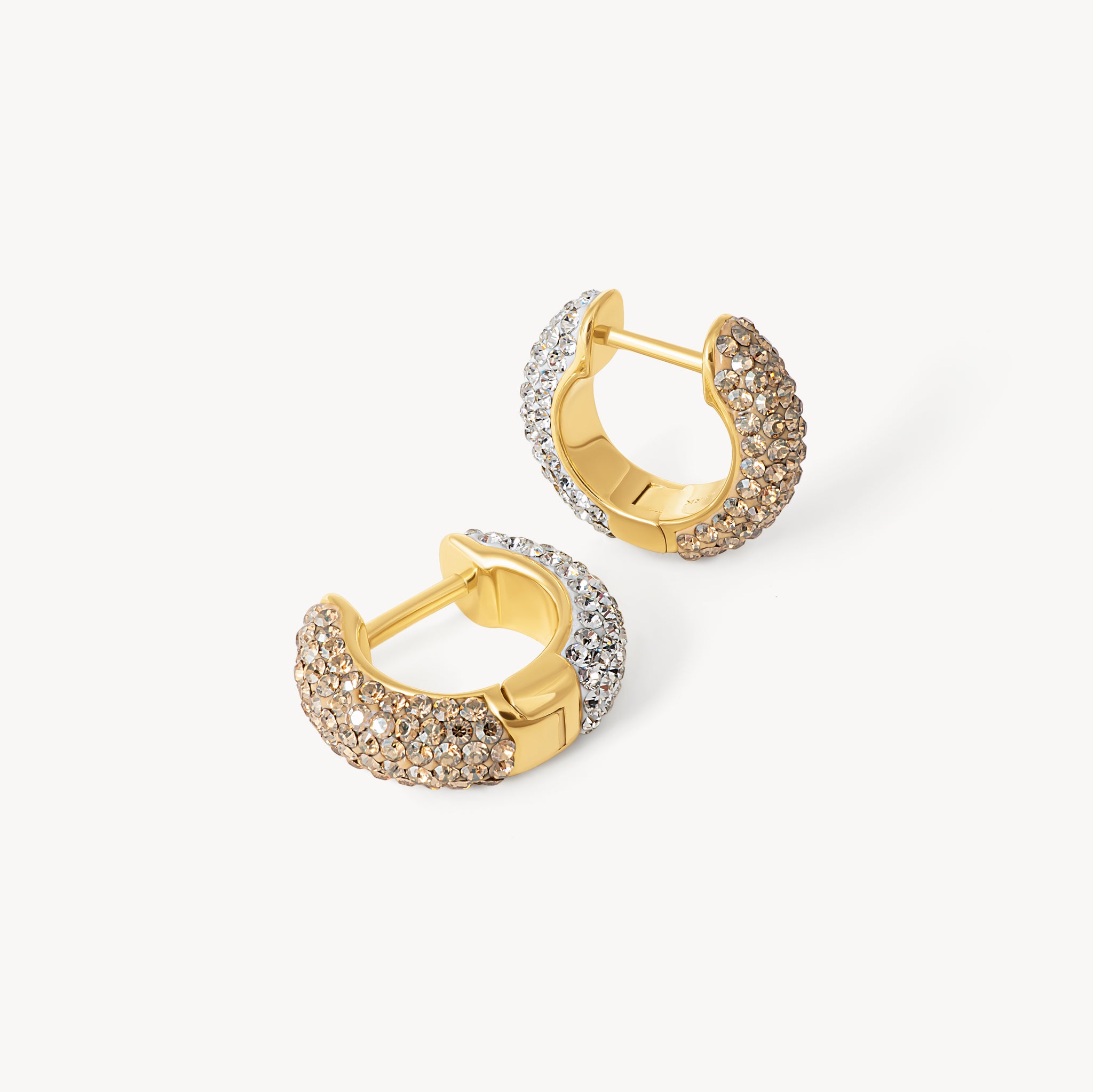 Soft Gold & White Small Sparkle Reversible Hoop Earrings