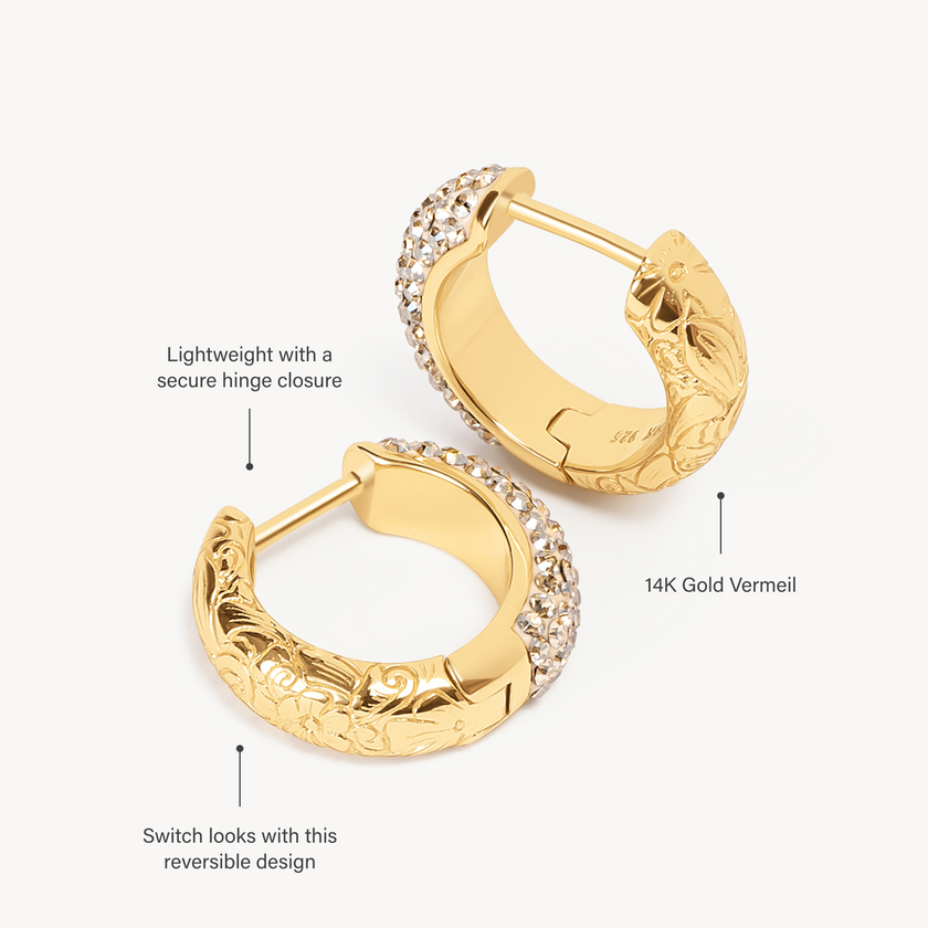 Soft Gold Reversible Hoop Earrings with product highlights