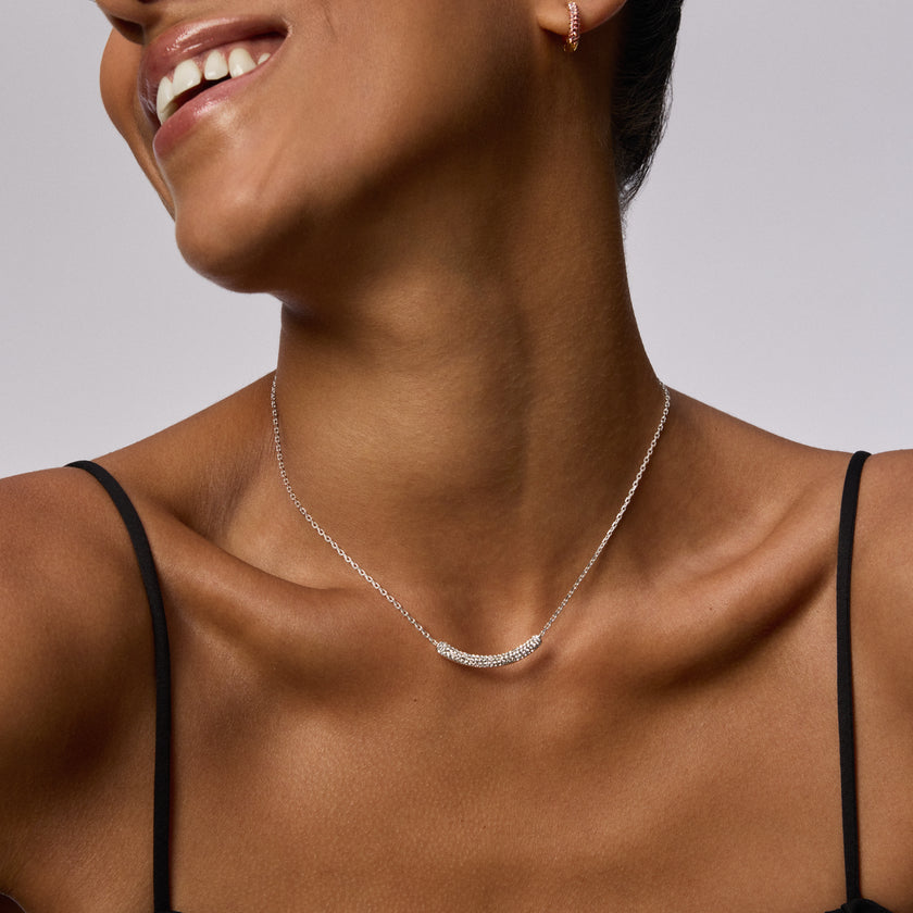 White Sparkle Bar Necklace on model