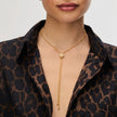 Soft Gold Sparkle Bezel Bolo Tie Necklace on model