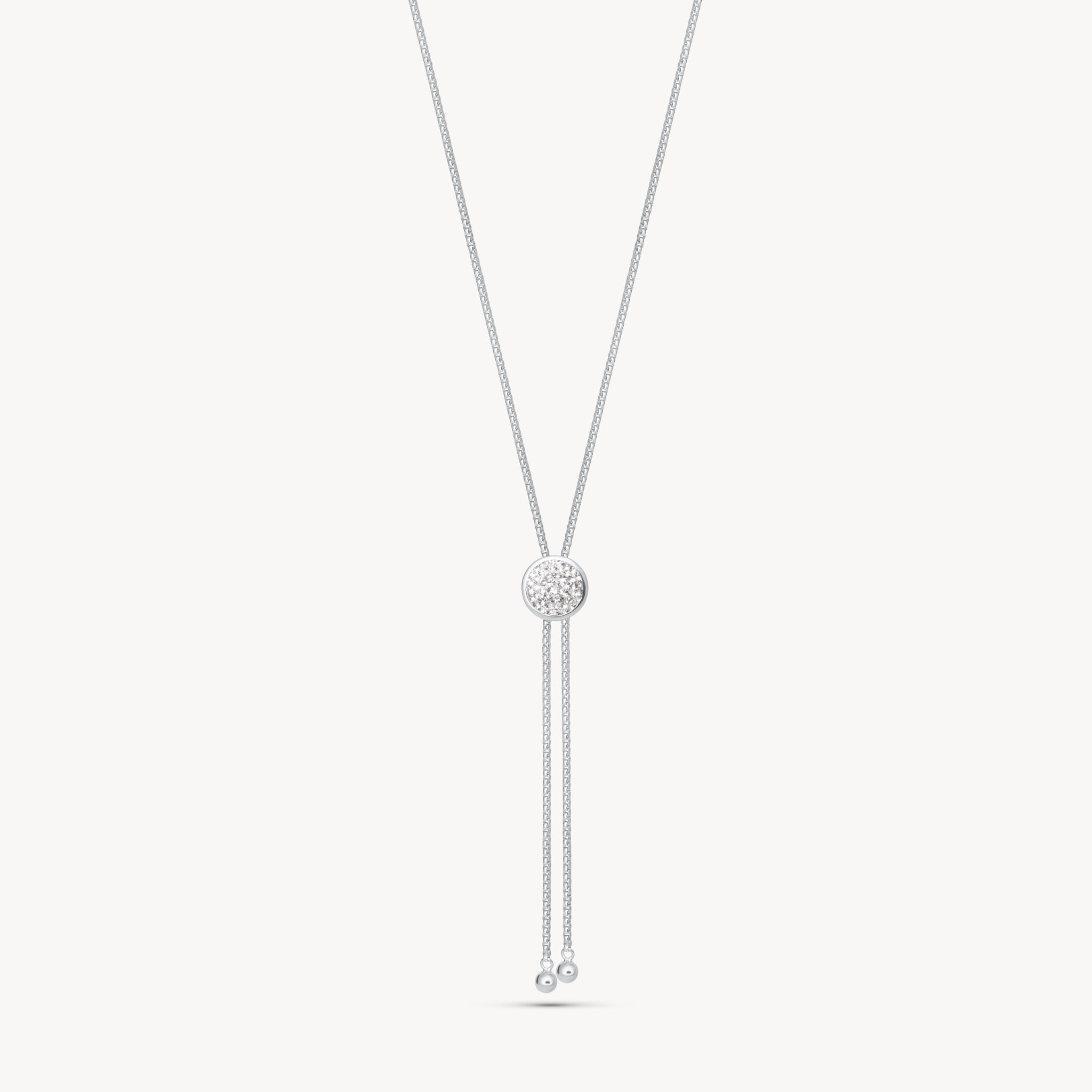 White Sparkle Bezel Bolo Tie Necklace
