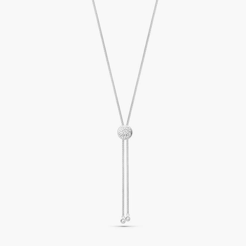 White Sparkle Bezel Bolo Tie Necklace