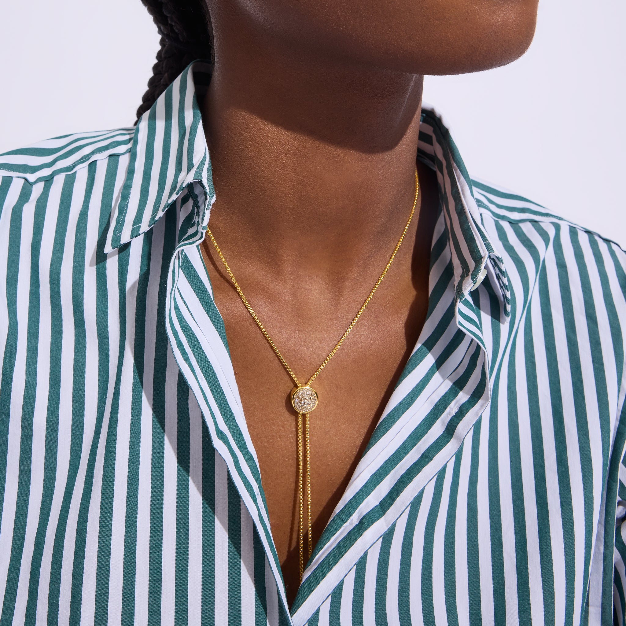 Sparkle Bezel Bolo Tie Necklace on model