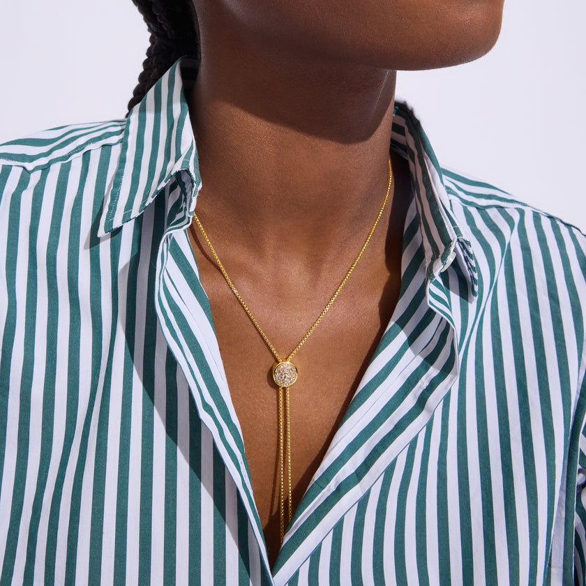 Sparkle Bezel Bolo Tie Necklace on model