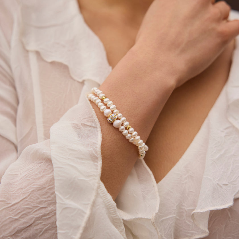Sea Salt Pearl Wrap Bracelet on model