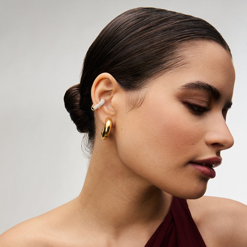 White Sparkle Ear Cuff on model
