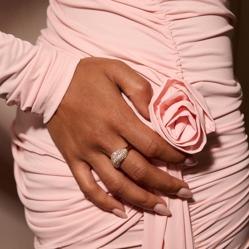 Champagne Sparkle Wave Ring on model