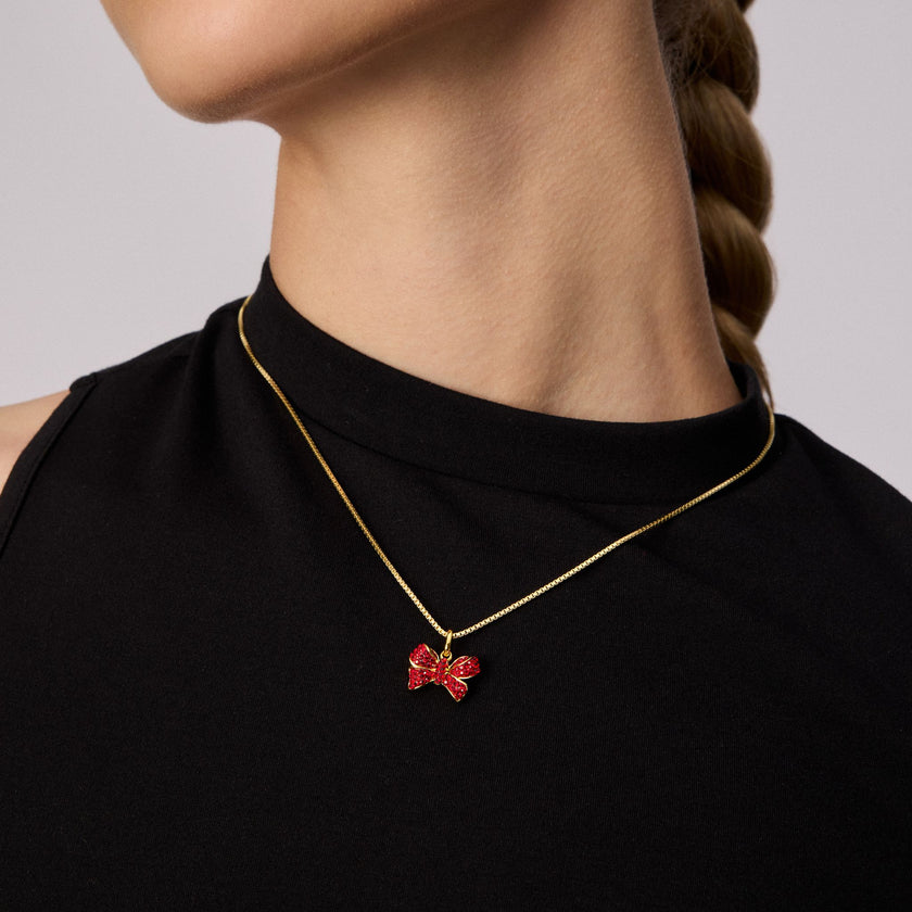 Red Velvet Sparkle Bow Charm on model