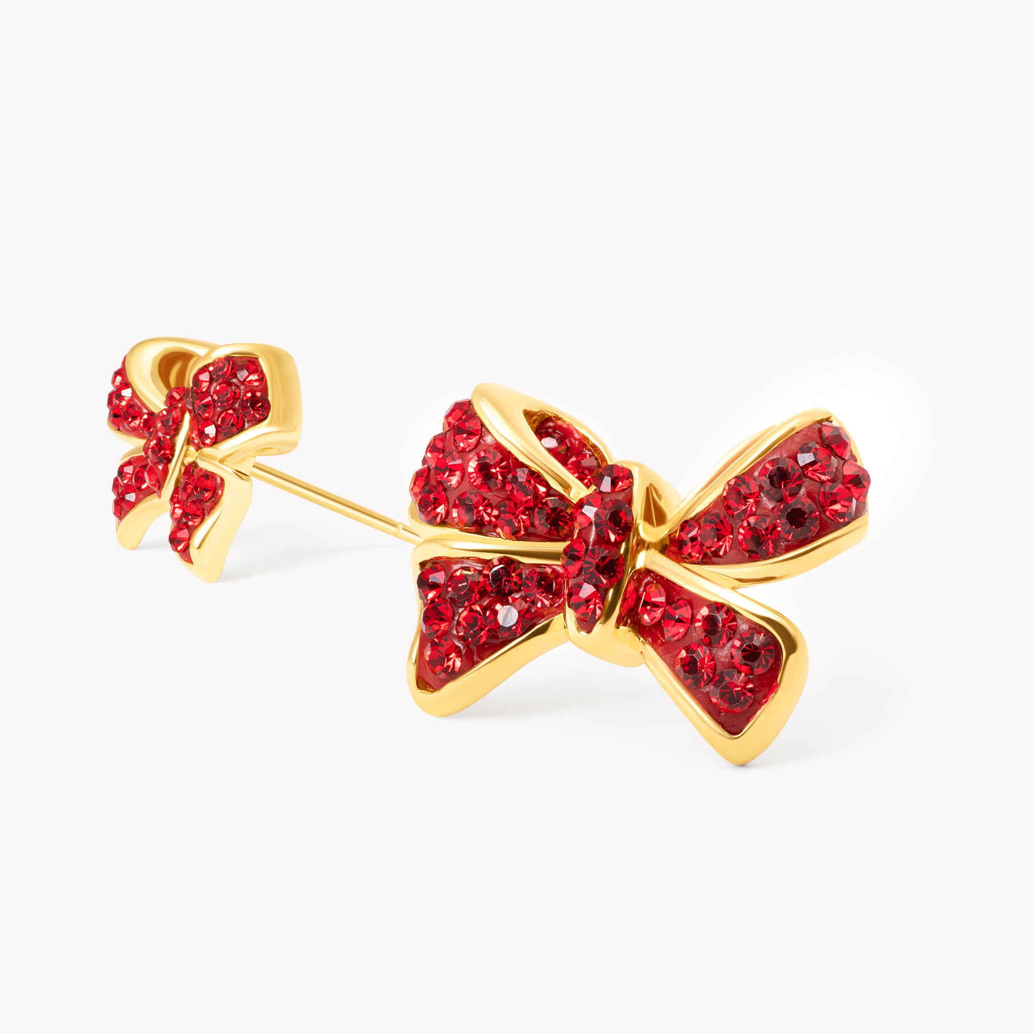 Red Velvet Sparkle Bow Stud Earrings