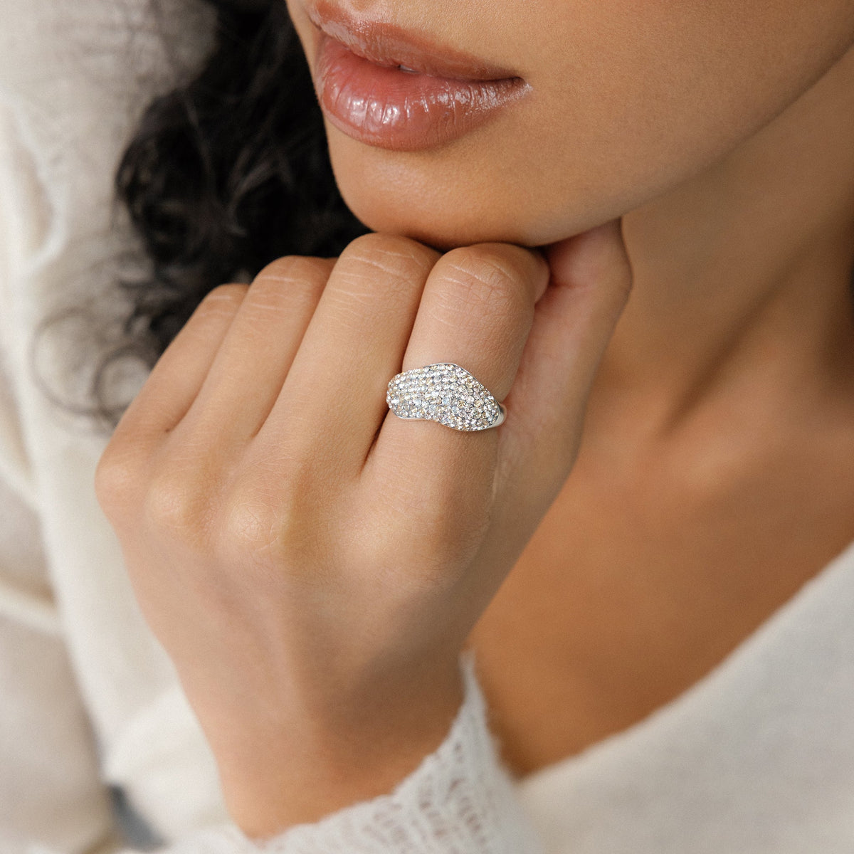 Dancing Queen Sparkle Wave Ring on model