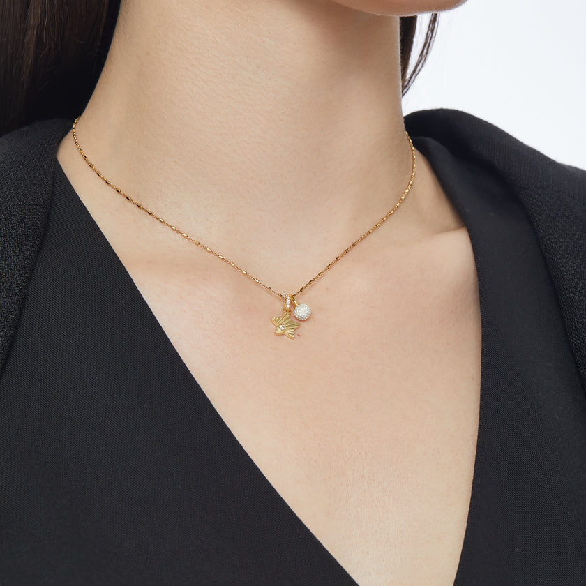 Gold Star Beam Charm and October Mini Birthstone Sparkle Ball™ Charm on model