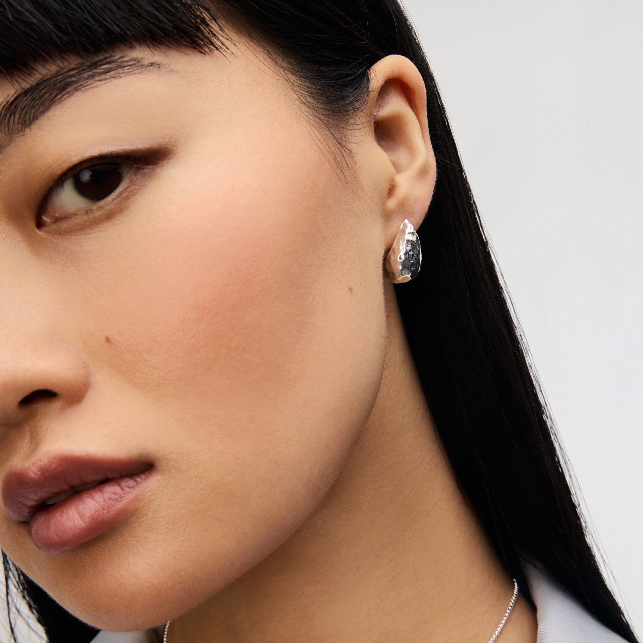 Texture Puff Earrings in Silver on model