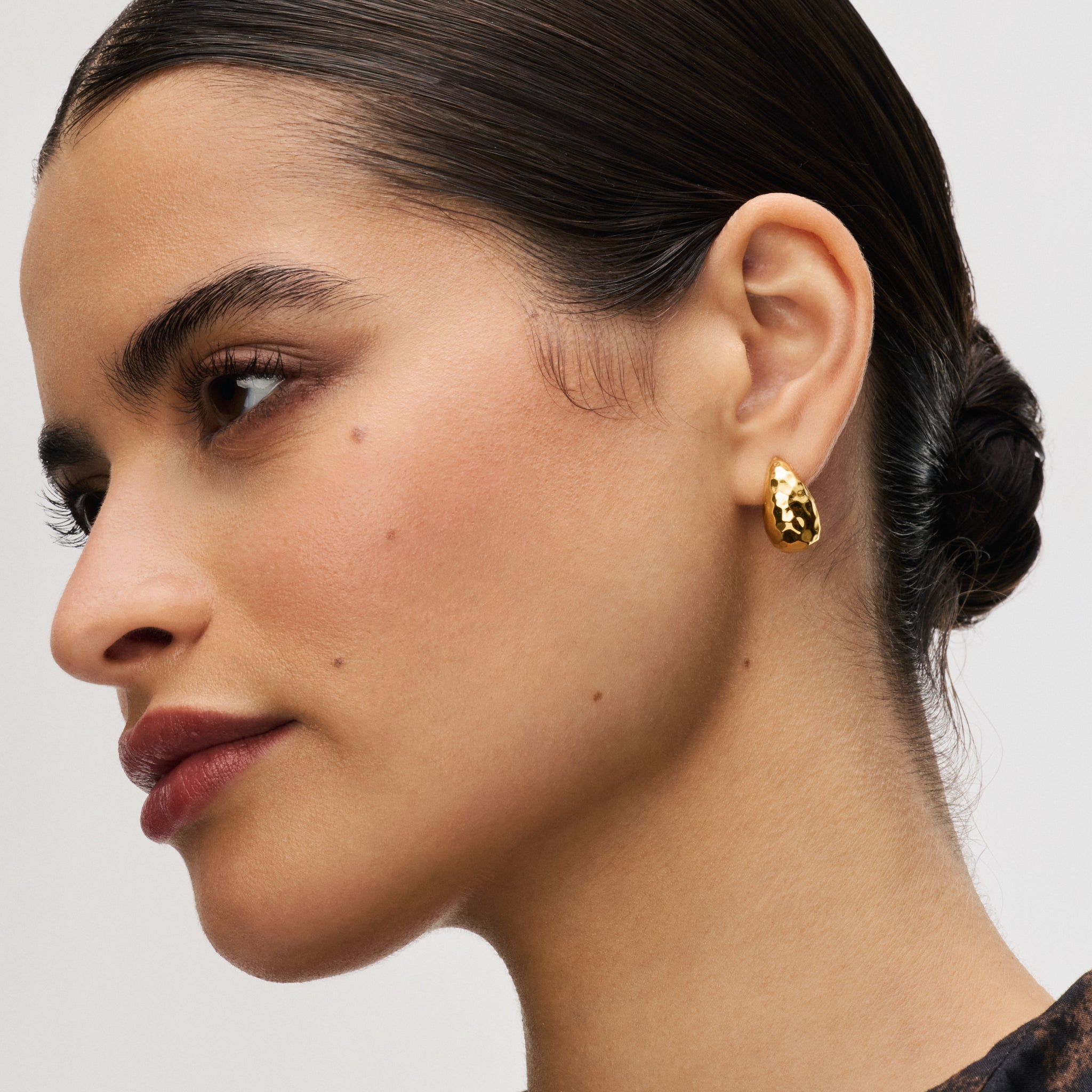 Texture Puff Earrings in Gold on model