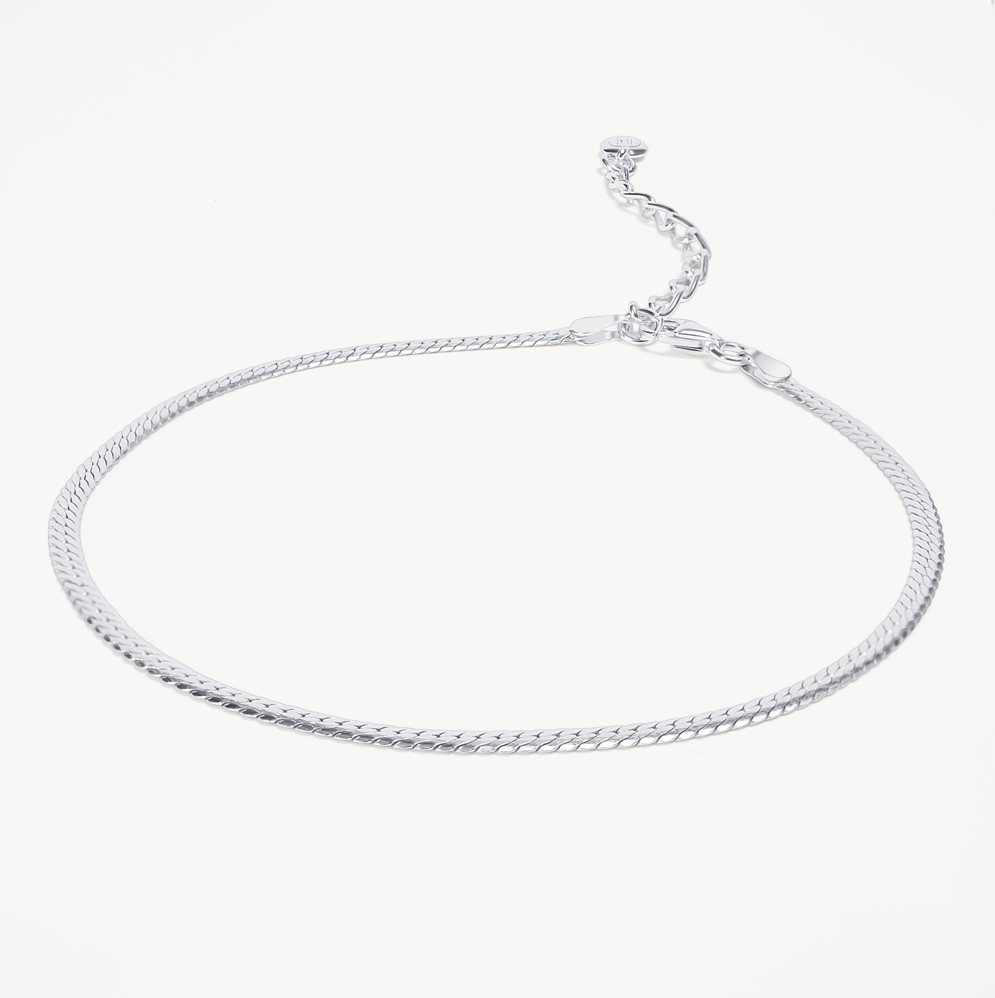 Silver Thin Herringbone Chain Anklet