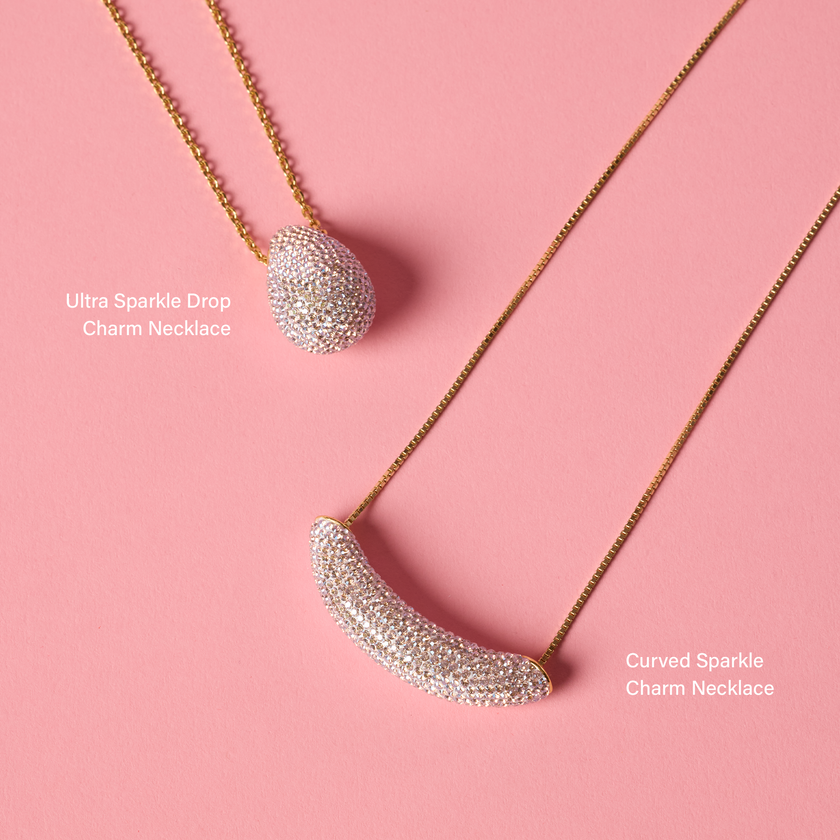 Champagne Curved Sparkle Necklace and Ultra Sparkle Drop Necklace