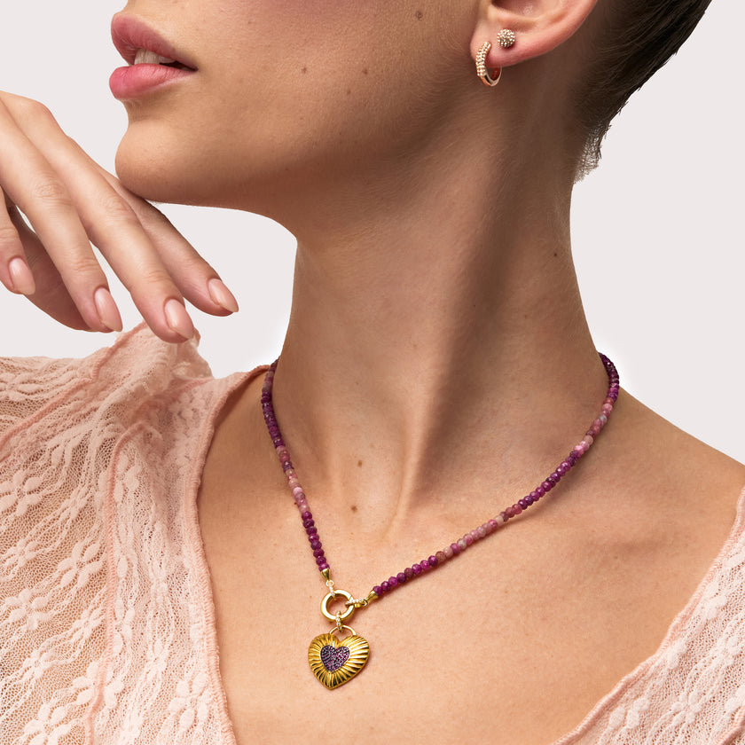 Warm Gradient Charm Base Necklace with circle link on model