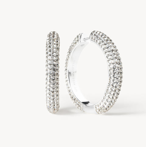 White Large Sparkle Hoop Earrings