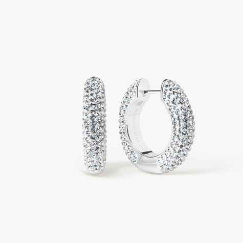 White Medium Sparkle Hoop Earrings