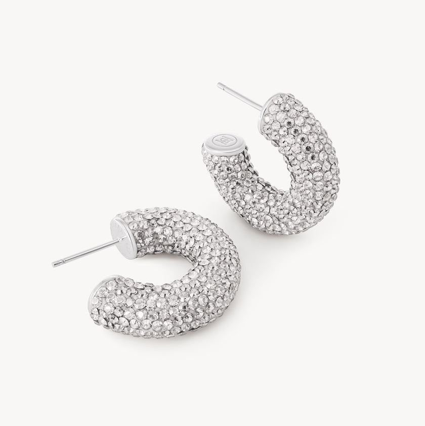 White Sparkle Chunky Hoop Earrings
