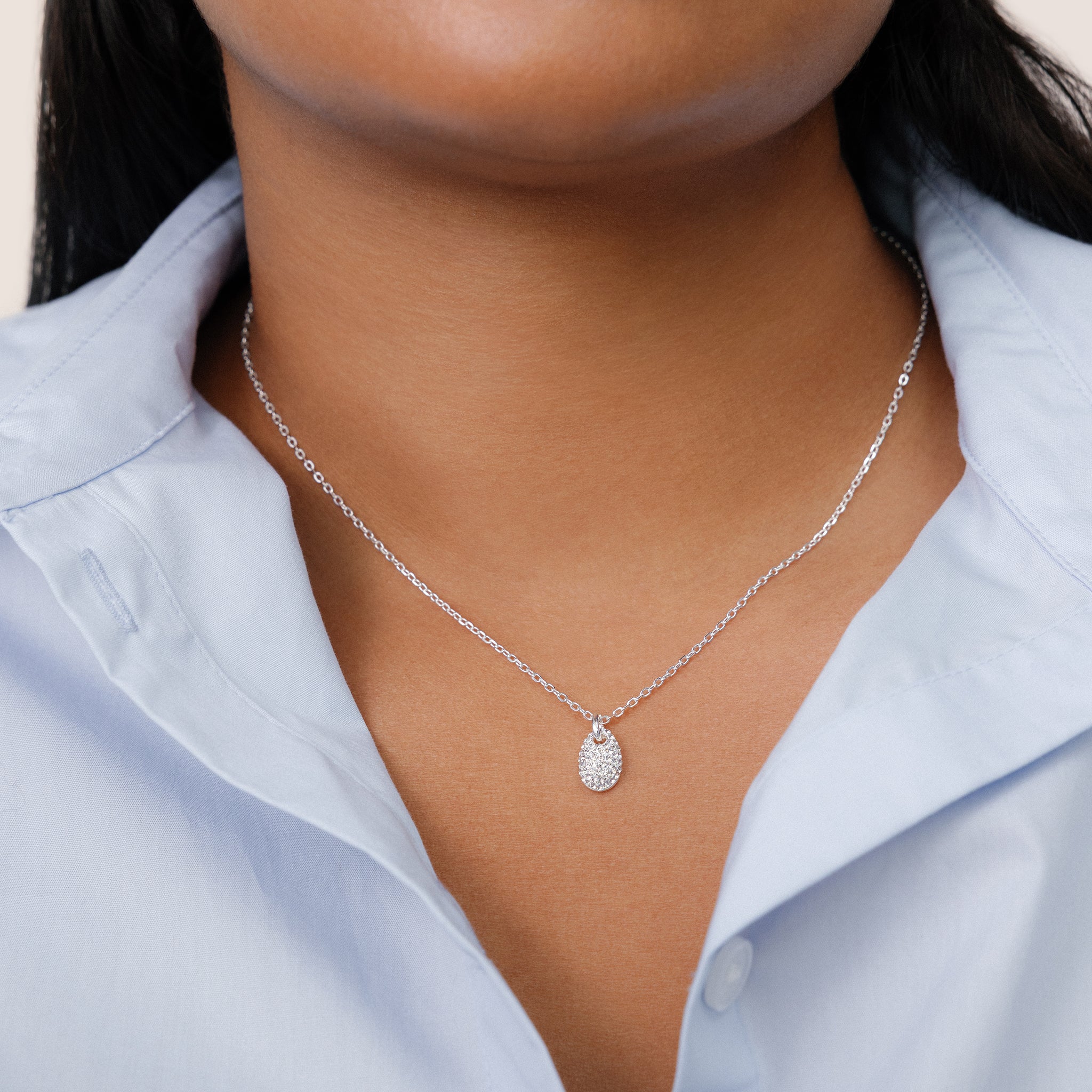 White Sparkle Pebble Necklace on model