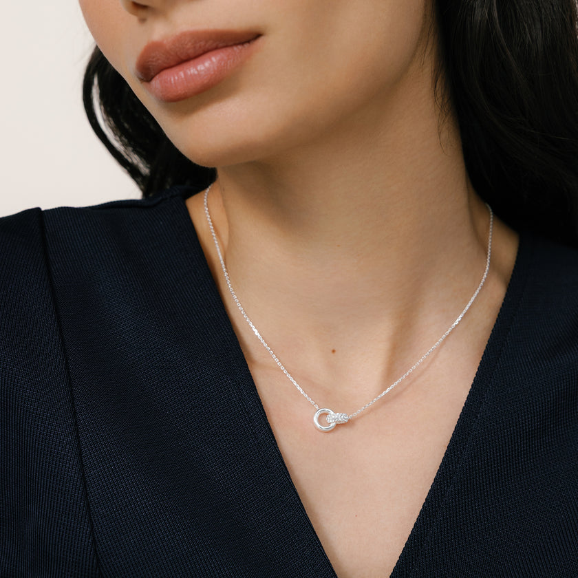 White Interlock Sparkle Necklace on model