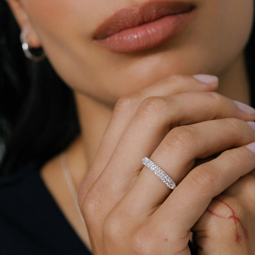 White Sparkle Stacker Ring on model