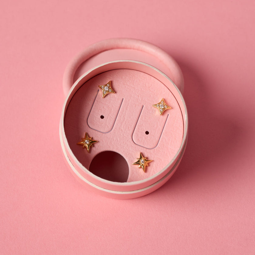 Petite Starburst Stud Earring Set in packaging