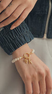 Pearl Charm Bracelet Base with Pave Circle Holder on model
