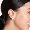 White Pearl Sparkle Ball™ Stud Earrings 12mm on model