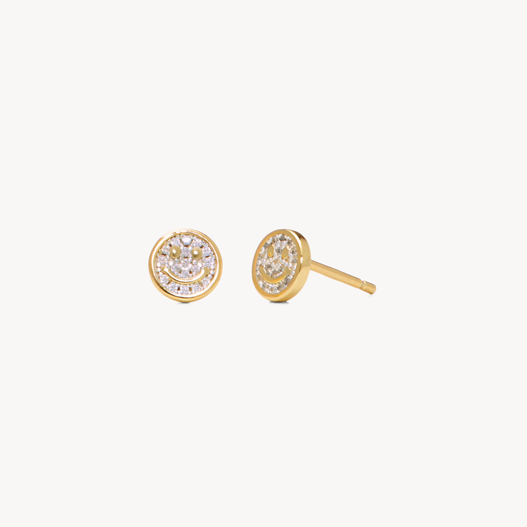 Mini Pavé Smiley Face Stud Earrings