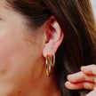 Pavé Hoop Earrings - Medium Gold on Model