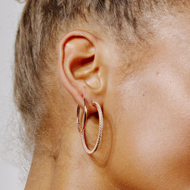 Hoop Earrings - Medium Rose Gold on model