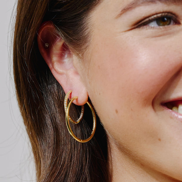 Hoop Earrings - Large Gold on model