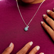 Birthstone Sparkle Pendant Necklace March Aquamarine Crystal on model