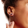 8mm Birthstone Sparkle Ball™ Stud Earrings February on model