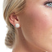 White Pearl Sparkle Ball™ Stud Earrings 10mm on model