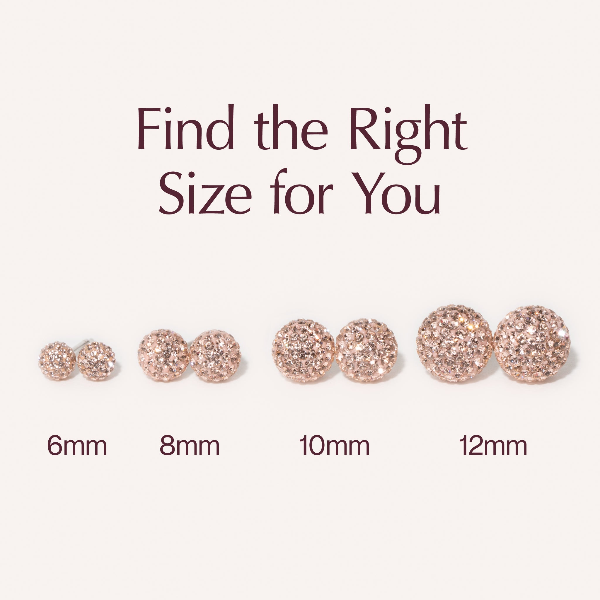 Sparkle Ball™ Stud Earrings Size Comparison Chart