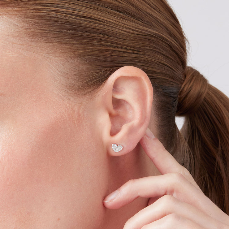 Heart Mini Pavé Stud Earrings Silver on model