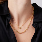 Sparkle Bezel Pendant Necklace Gold on model