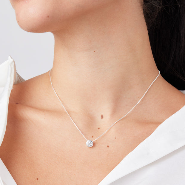 Sparkle Bezel Pendant Necklace White on model