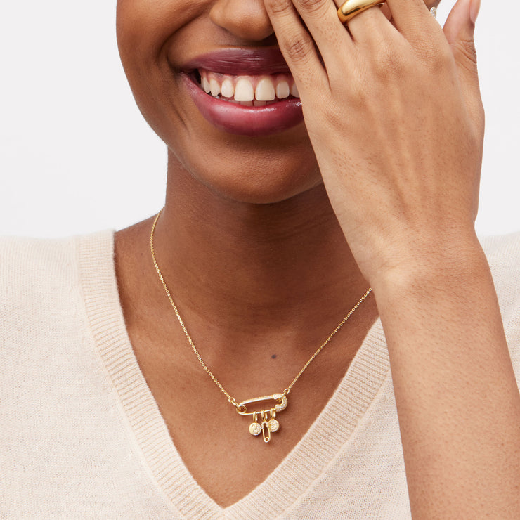 Pavé Safety Pin Necklace on model